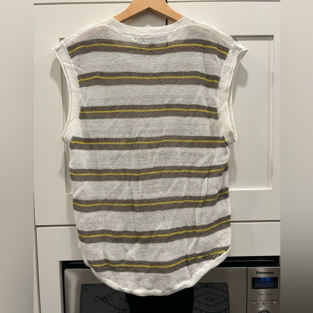 Veronica Beard White Knit Sleeveless Tank with Gray and Yellow Stripes - Picture 2 of 3